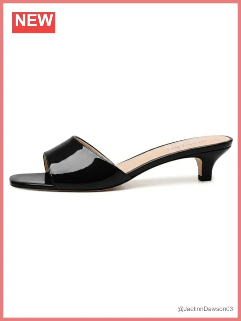 Kitten Heels Slip On Mules Backless Square Toe Sandals Low Heel Patent Leather